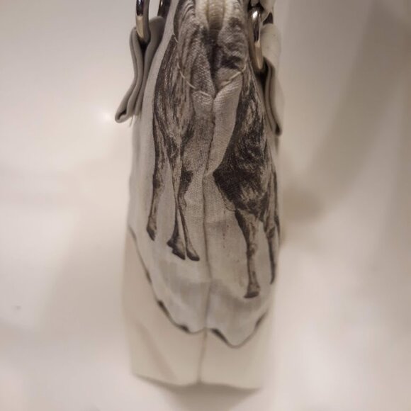 New Woodland Deer Double handle Satchel Purse Shoulder Bag Ivory Brown Western - Picture 10 of 11